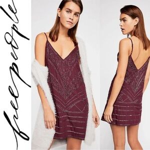 FREE PEOPLE Make A Move Mini Beaded Slip Dress Burgundy
